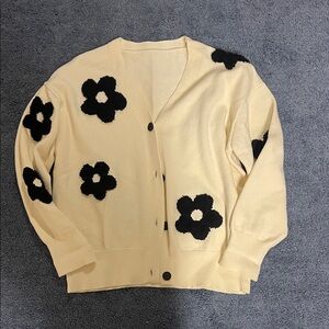 Cider Cream Cardigan with Black Floral Design
